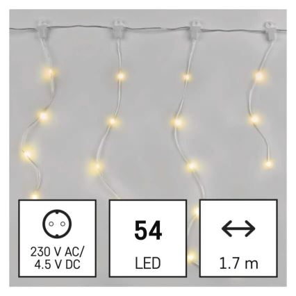 LED Екстериорни Коледни лампички 54xLED/8 функции 6,7x0,7m IP44 топло бял