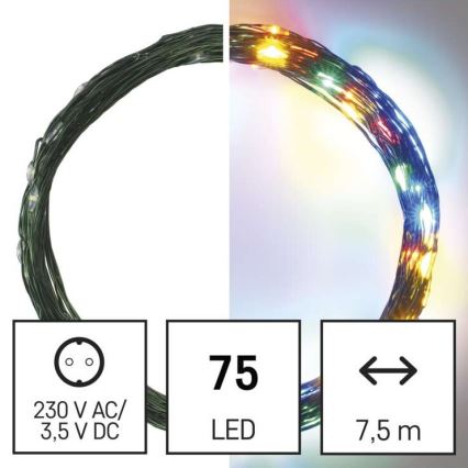 LED Екстериорни Коледни лампички 75xLED/12,5м IP44 многоцветни