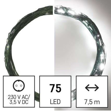 LED Екстериорни Коледни лампички 75xLED/12,5м IP44 студено бяло