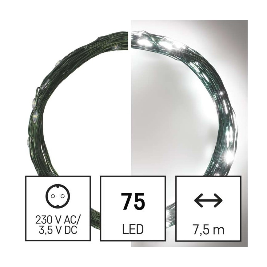 LED Екстериорни Коледни лампички 75xLED/12,5м IP44 студено бяло