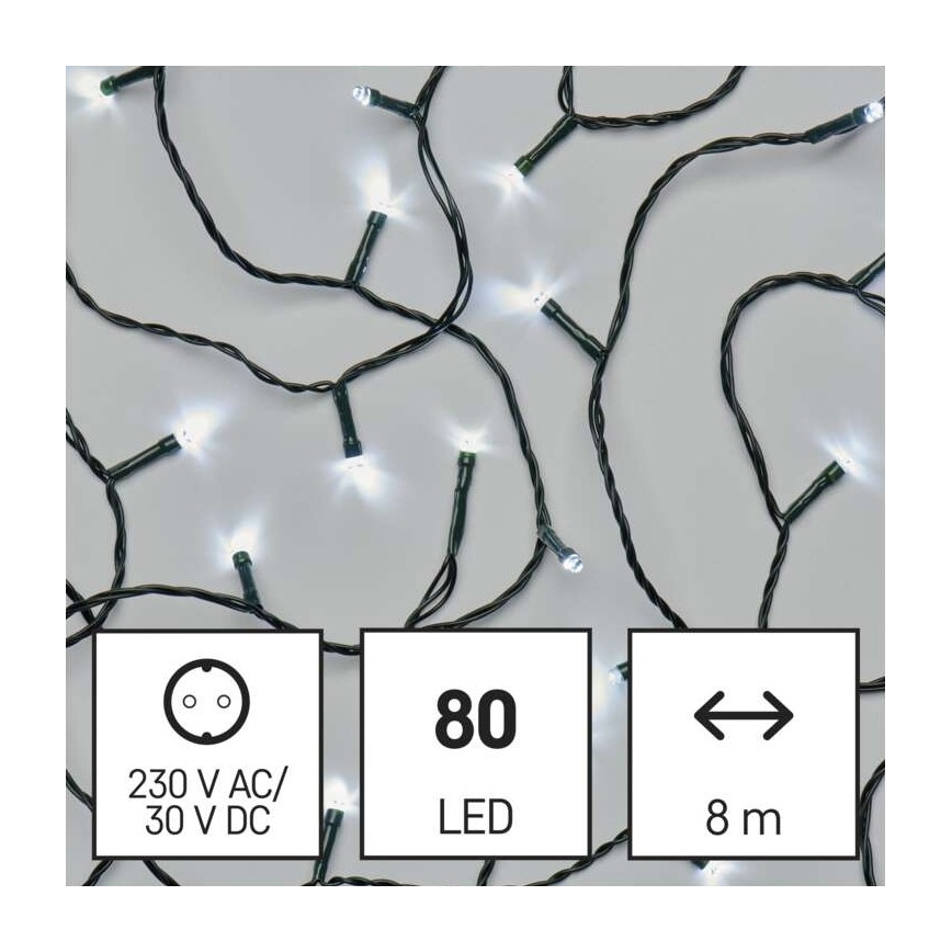 LED Екстериорни Коледни лампички 80xLED/13м IP44 студено бяло
