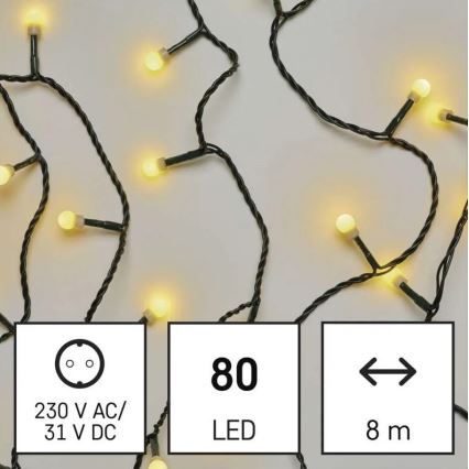 LED Екстериорни Коледни лампички 80xLED/13м IP44 топло бели
