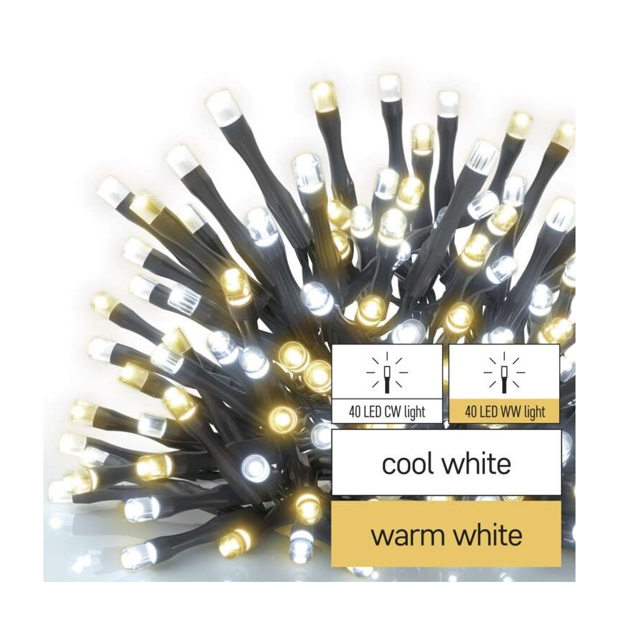 LED Екстериорни Коледни лампички 80xLED/13м IP44 топло/студено бяло