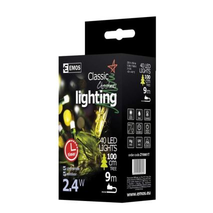 LED Екстериорни Коледни лампички CHAIN 40xLED 9м IP44 студено бели