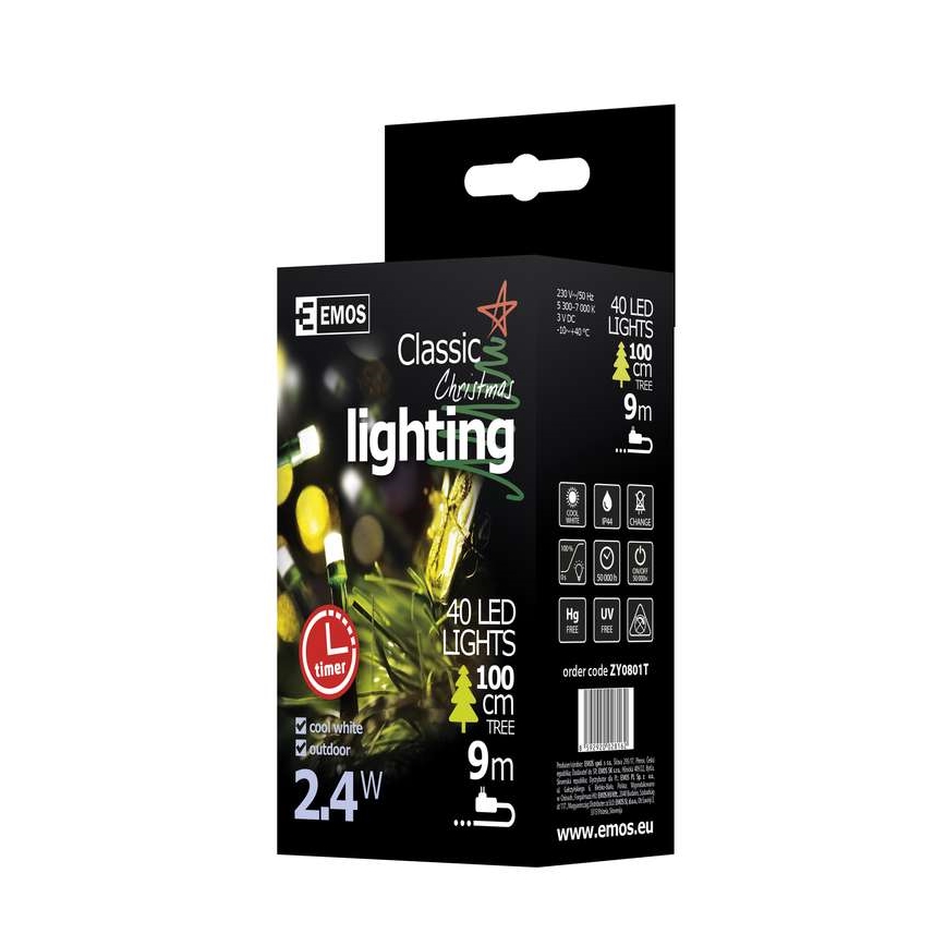 LED Екстериорни Коледни лампички CHAIN 40xLED 9м IP44 студено бели