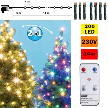 LED Екстериорни Коледни лампички 200xLED 17m IP44 топло бяло/многоцветни + дистанционно