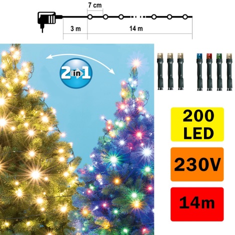 LED Екстериорни Коледни лампички 200xLED/5 функции 17м IP44 топло бели/многоцветни
