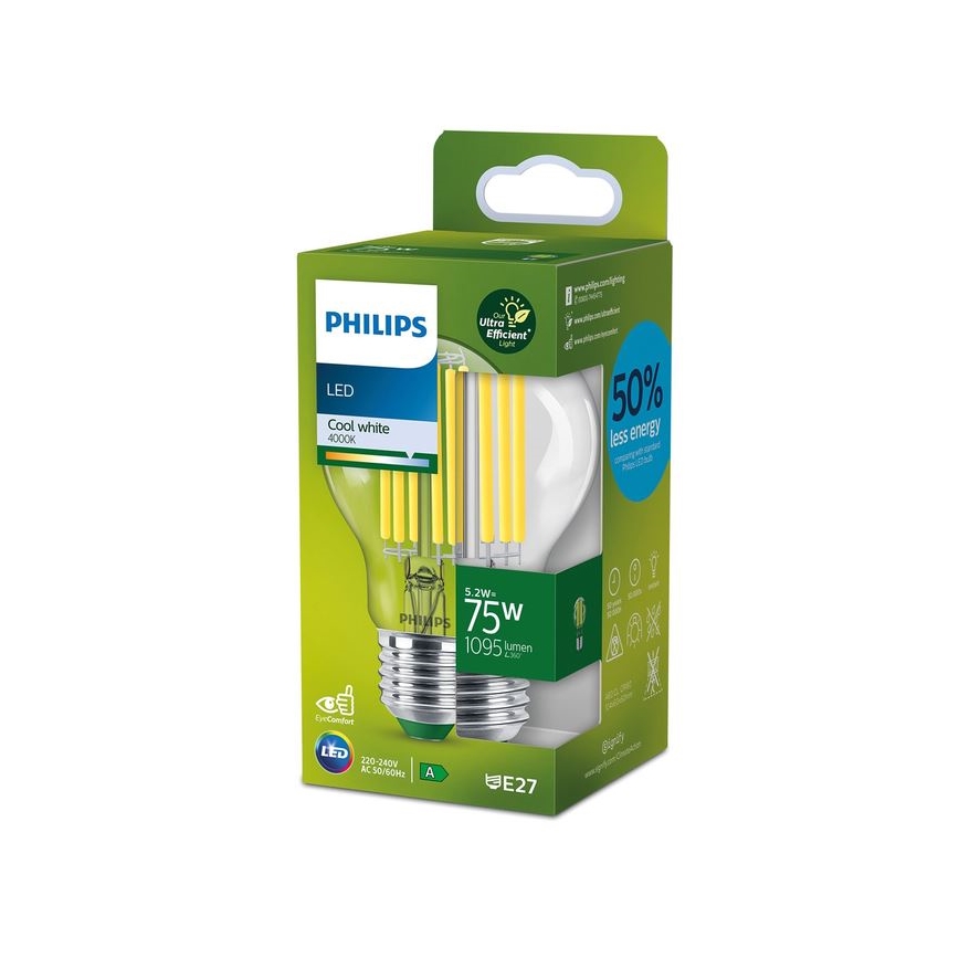 LED филаментна крушка Philips A60 E27/5,2W/230V 4000K