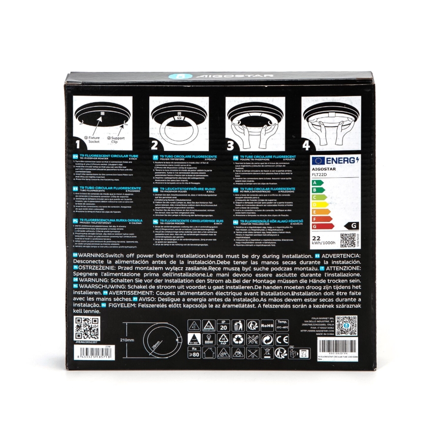 LED Флуоресцентна тръба T9 G24q-1/22W/230V 6500K - Aigostar