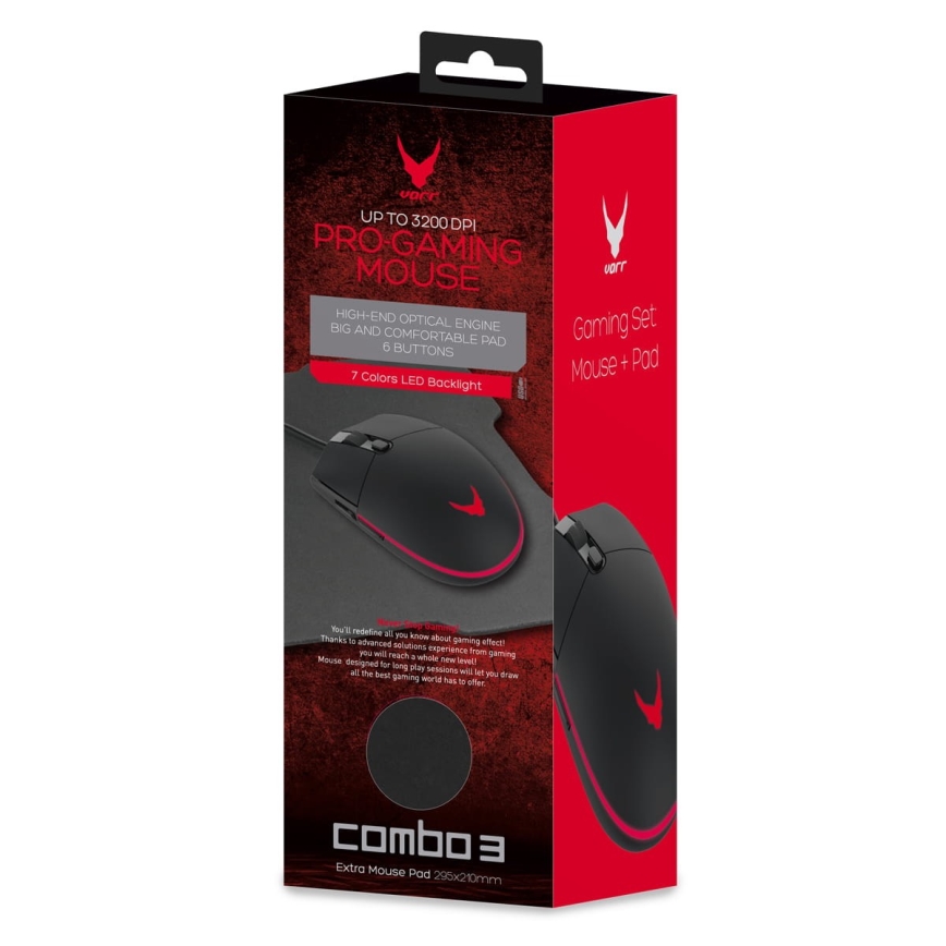 LED Геймърска мишка с подложка VARR 1000/1600/2400/3200 DPI
