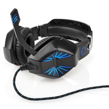 LED Геймърски слушалки с микрофон черни/сини