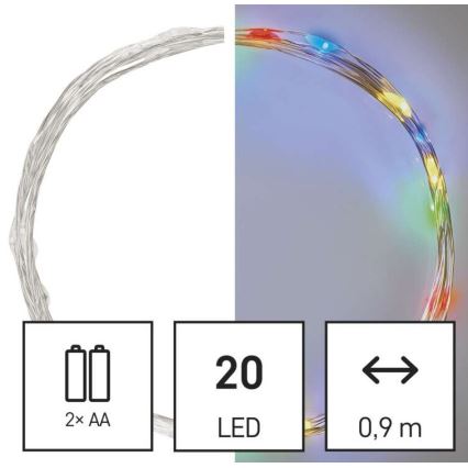 LED гирлянд 20xLED/2xAA 2,4m многоцветен