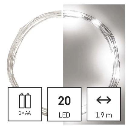 LED гирлянд 20xLED/2xAA 2,4m студено бяло