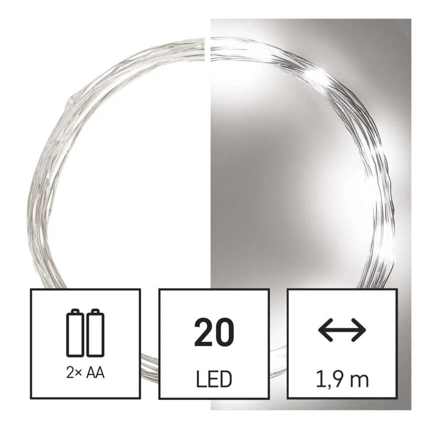 LED гирлянд 20xLED/2xAA 2,4m студено бяло