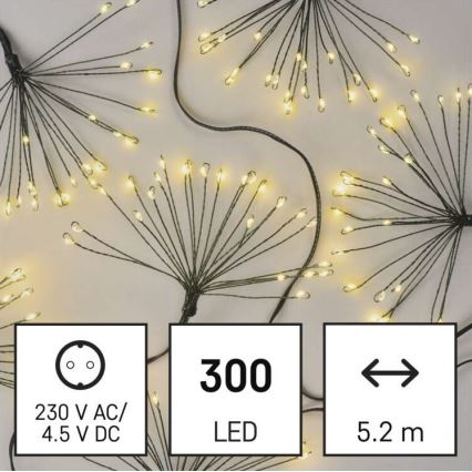 LED гирлянд 300 LED, 5,2+3 m, топла бяла светлина