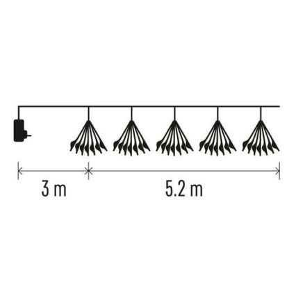LED гирлянд 300 LED, 5,2+3 m, топла бяла светлина