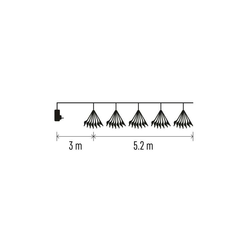LED гирлянд 300 LED, 5,2+3 m, топла бяла светлина