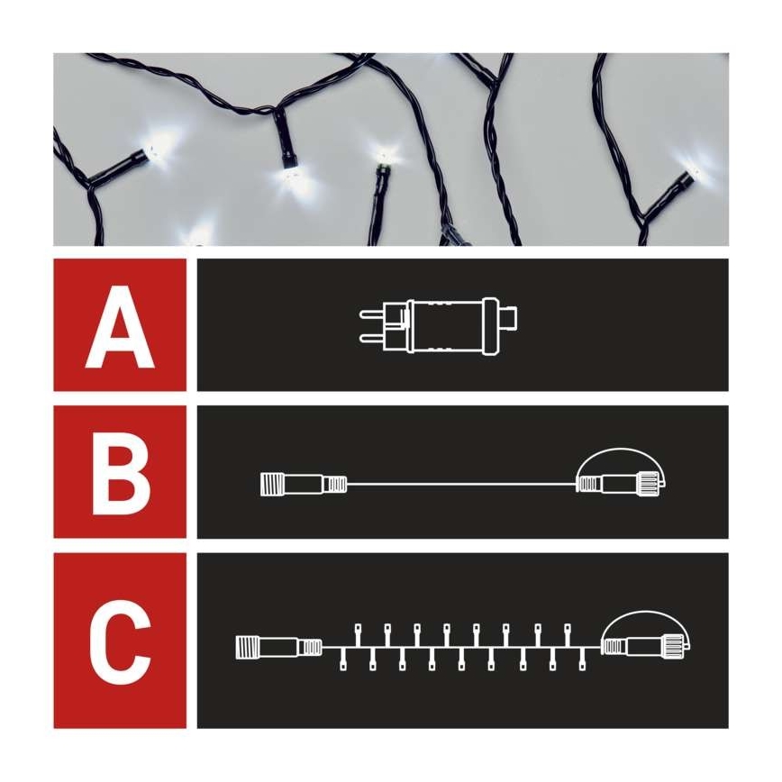 LED гирлянд за външна употреба, 100 LED / 15 м, IP44, студено бяло