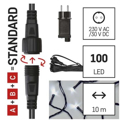 LED гирлянд за външна употреба, 100 LED / 15 м, IP44, студено бяло