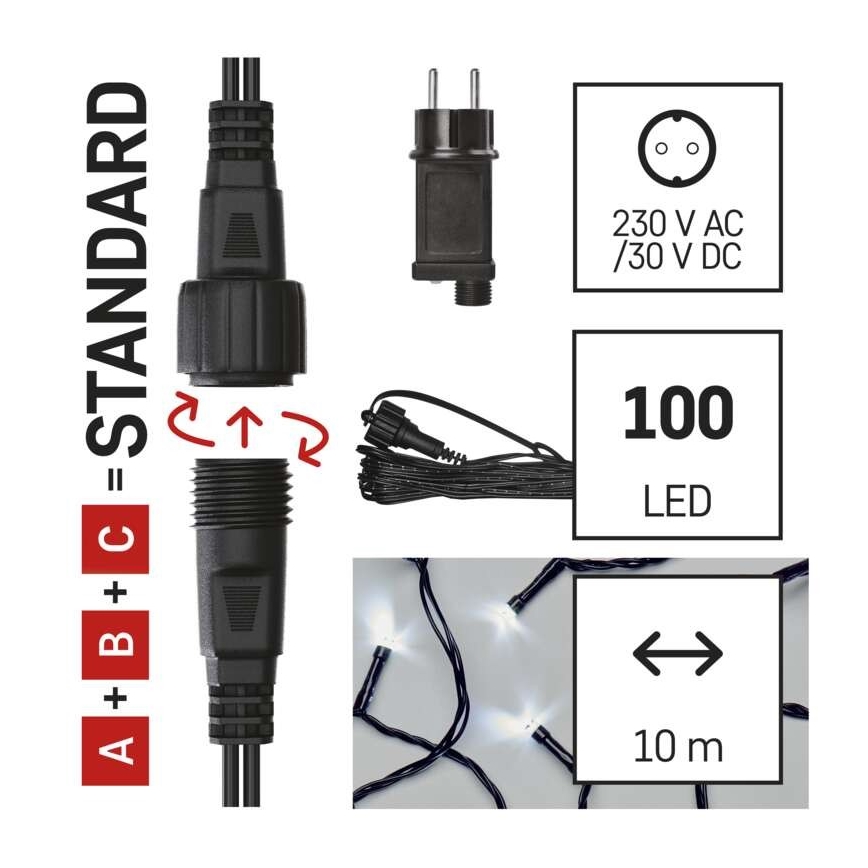 LED гирлянд за външна употреба, 100 LED / 15 м, IP44, студено бяло