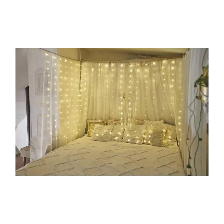 LED гирлянд за външна употреба 300 LED/8 режима 5,9 m IP44 топла бяла светлина