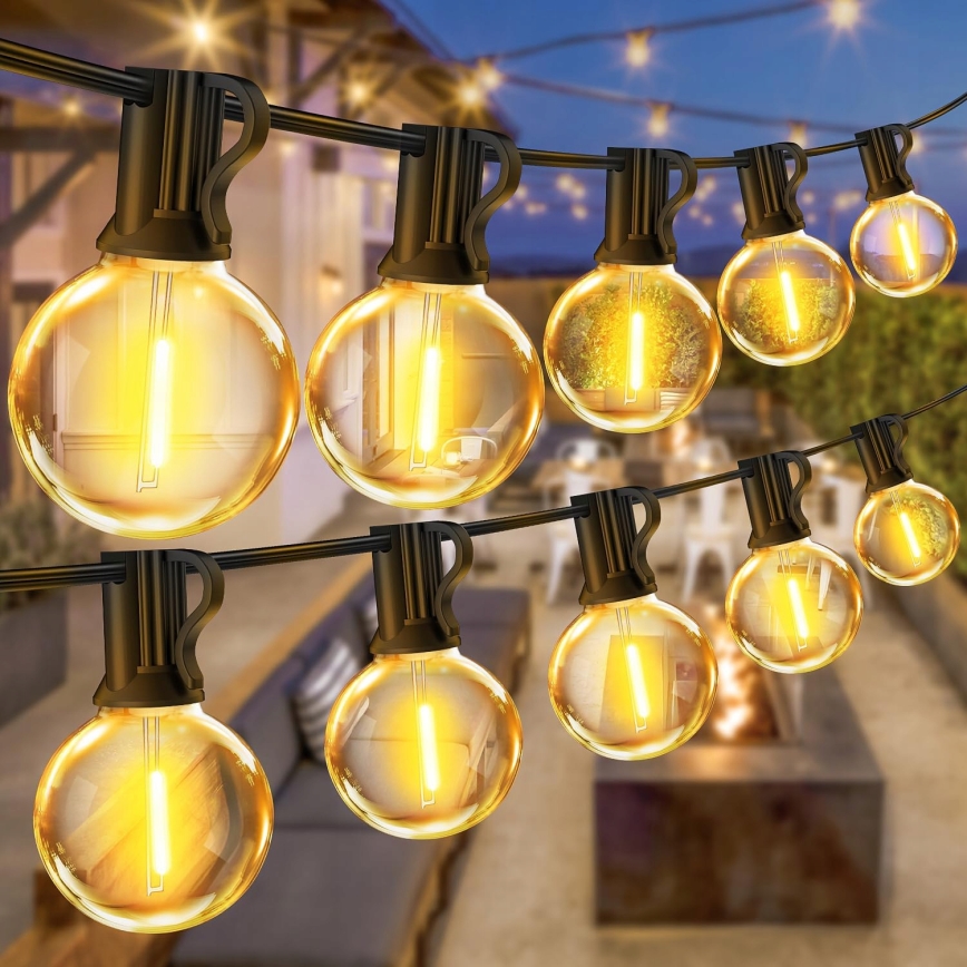 LED външен декоративен гирлянд с възможност за димиране 25xE12/1W/24/230V 17,5 m IP65 черен + дистанционно управление
