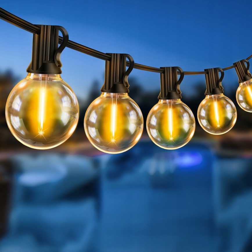 LED външен декоративен гирлянд с възможност за димиране 25xE12/1W/24/230V 17,5 m IP65 черен + дистанционно управление