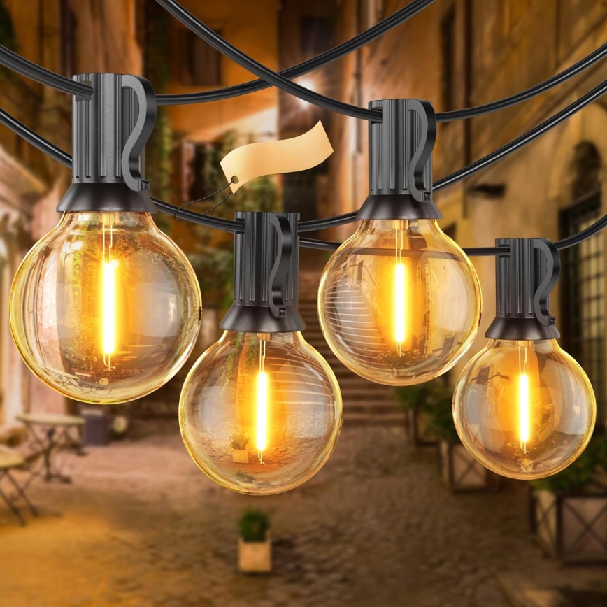 LED външен декоративен гирлянд с възможност за димиране 25xE12/1W/24/230V 17,5 m IP65 черен + дистанционно управление
