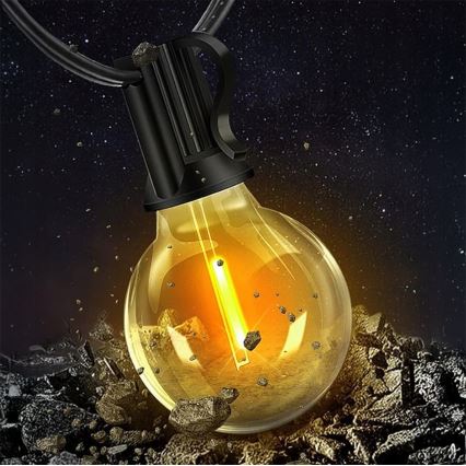LED външен декоративен гирлянд с възможност за димиране 25xE12/1W/24/230V 17,5 m IP65 черен + дистанционно управление
