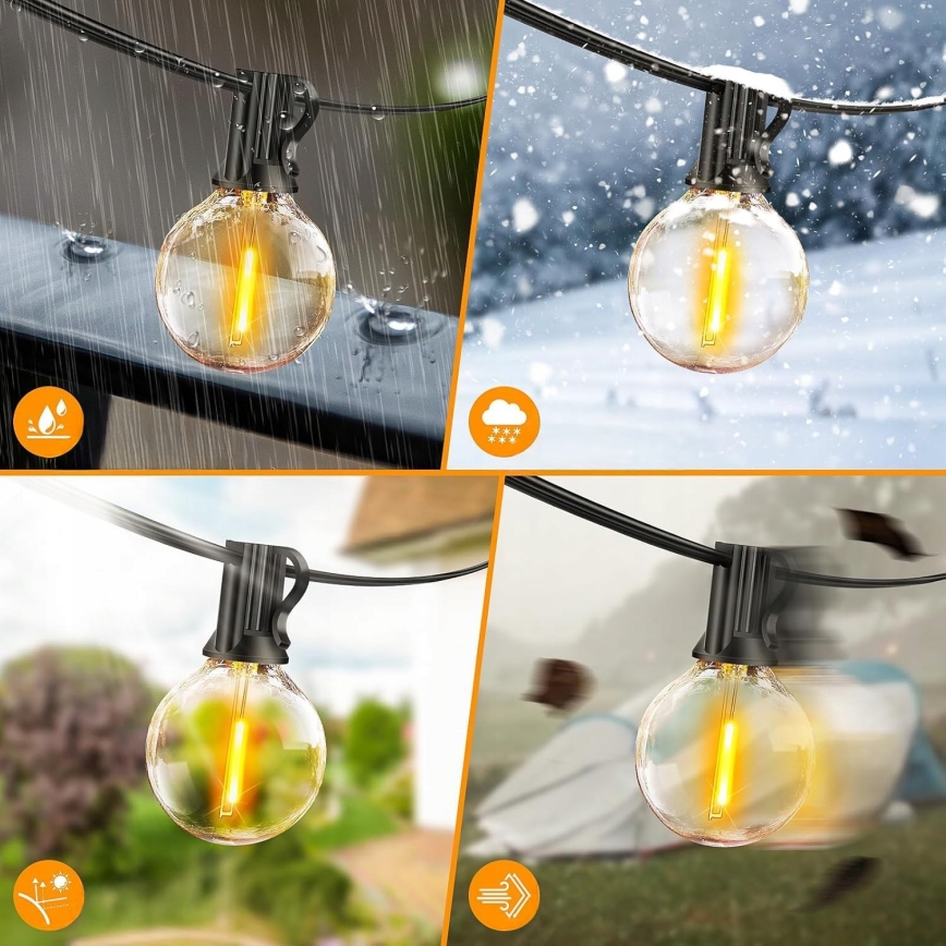 LED външен декоративен гирлянд с възможност за димиране 25xE12/1W/24/230V 17,5 m IP65 черен + дистанционно управление