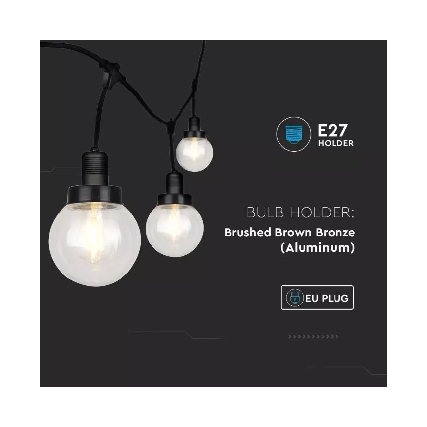 LED Градина висяща лампа PREMIUM STRING 3 м 6xE27/60W/230V IP65