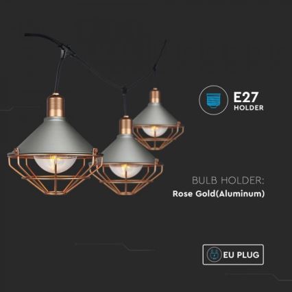 LED Градински висящи лампи PREMIUM STRING 3м 6xE27/8W/230V IP65 сиви/бронзпви