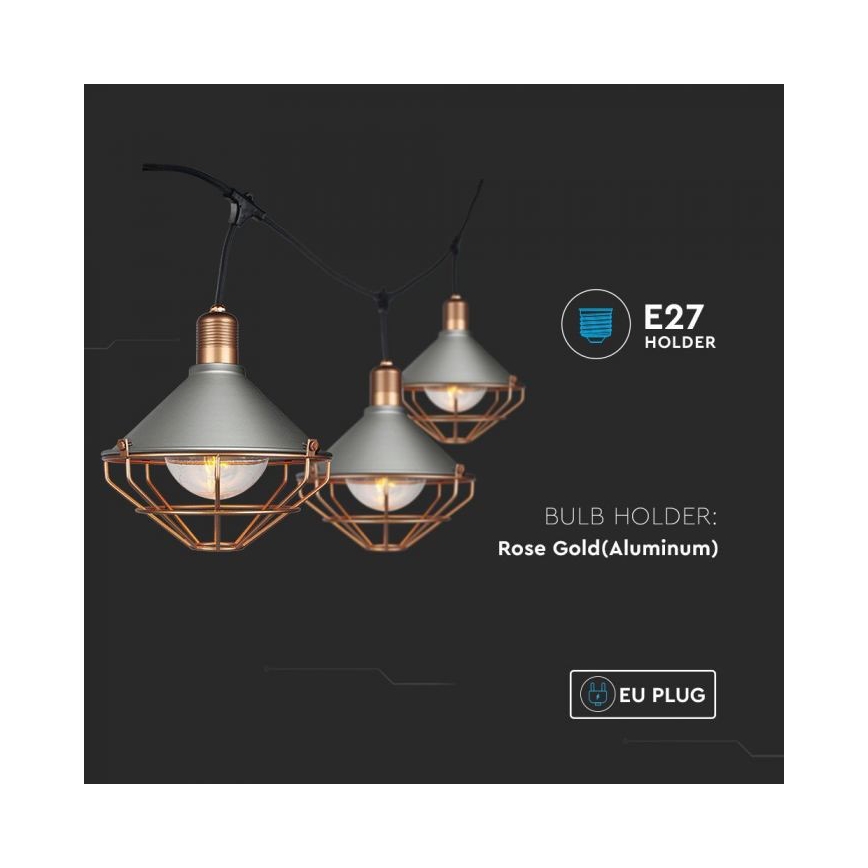 LED Градински висящи лампи PREMIUM STRING 3м 6xE27/8W/230V IP65 сиви/бронзпви