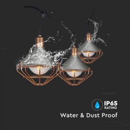 LED Градински висящи лампи PREMIUM STRING 3м 6xE27/8W/230V IP65 сиви/бронзпви