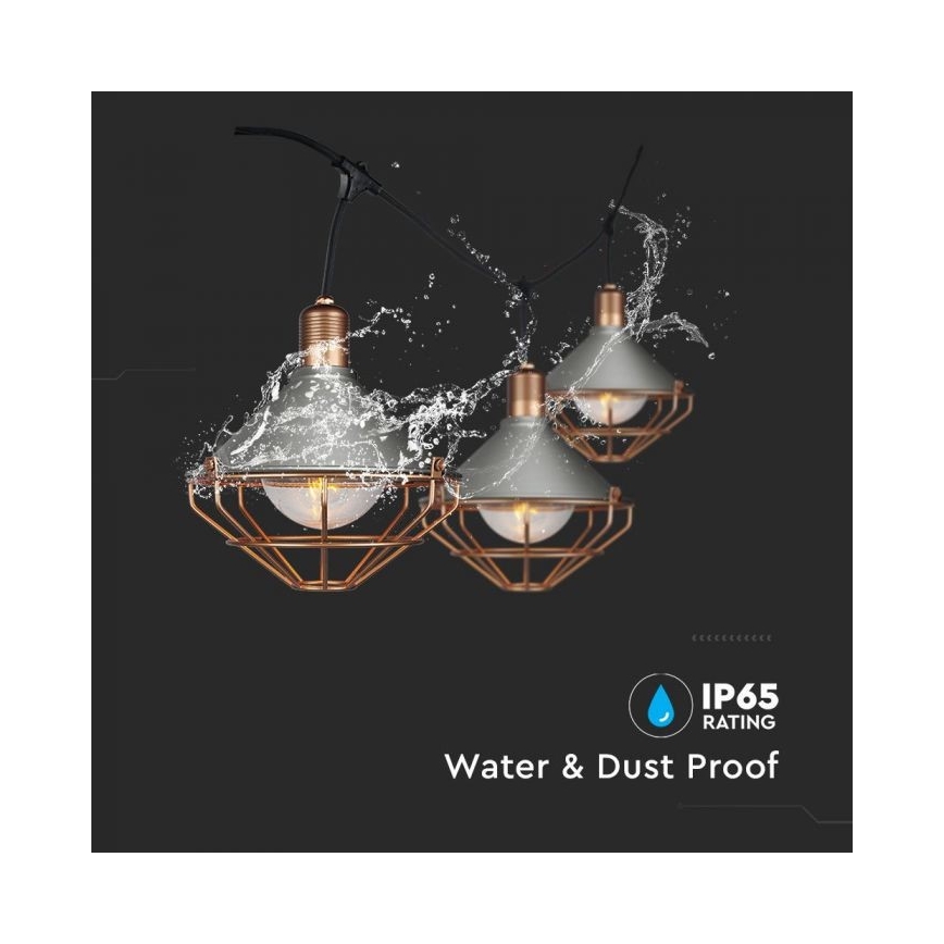 LED Градински висящи лампи PREMIUM STRING 3м 6xE27/8W/230V IP65 сиви/бронзпви