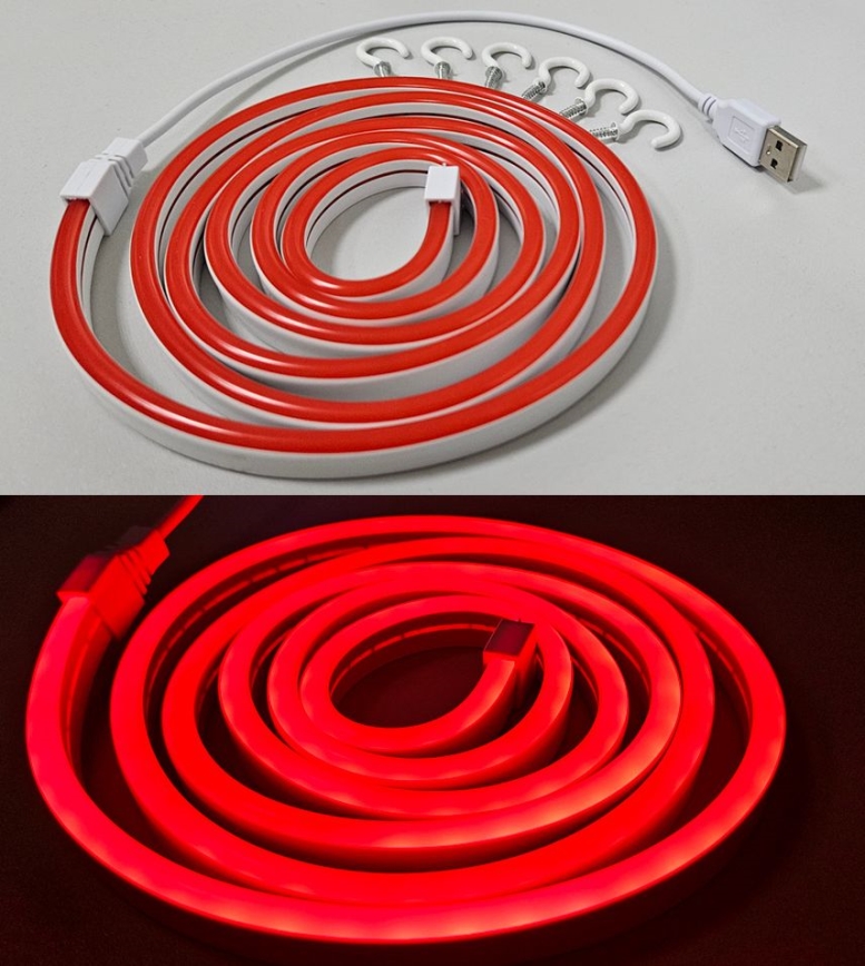 LED Гъвкав лента NEON LED/5V USB 1,8 м червен