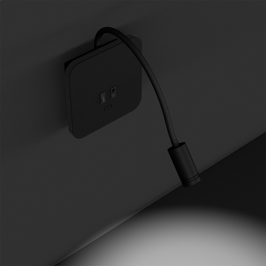 LED гъвкав стенен аплик BASE LED/8W+LED/2W/230V черен/сребрист