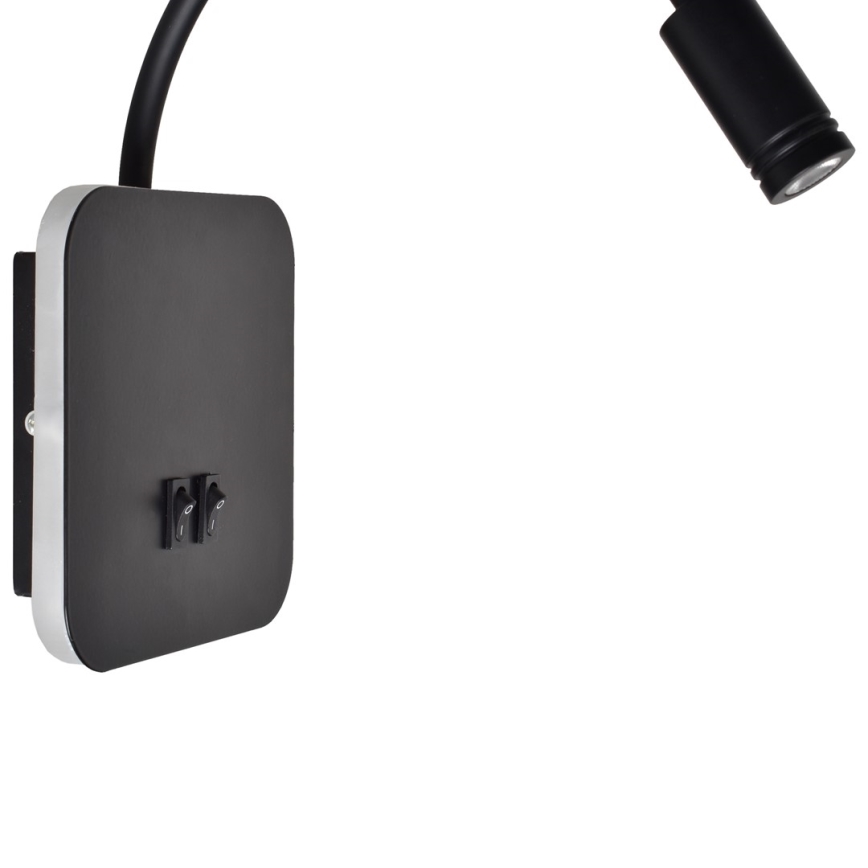 LED гъвкав стенен аплик BASE LED/8W+LED/2W/230V черен/сребрист