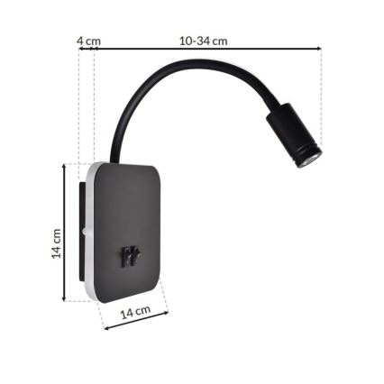 LED Гъвкав wall малко лампа BASE 1xLED/8W+1xLED/2W/230V черен/сребрист
