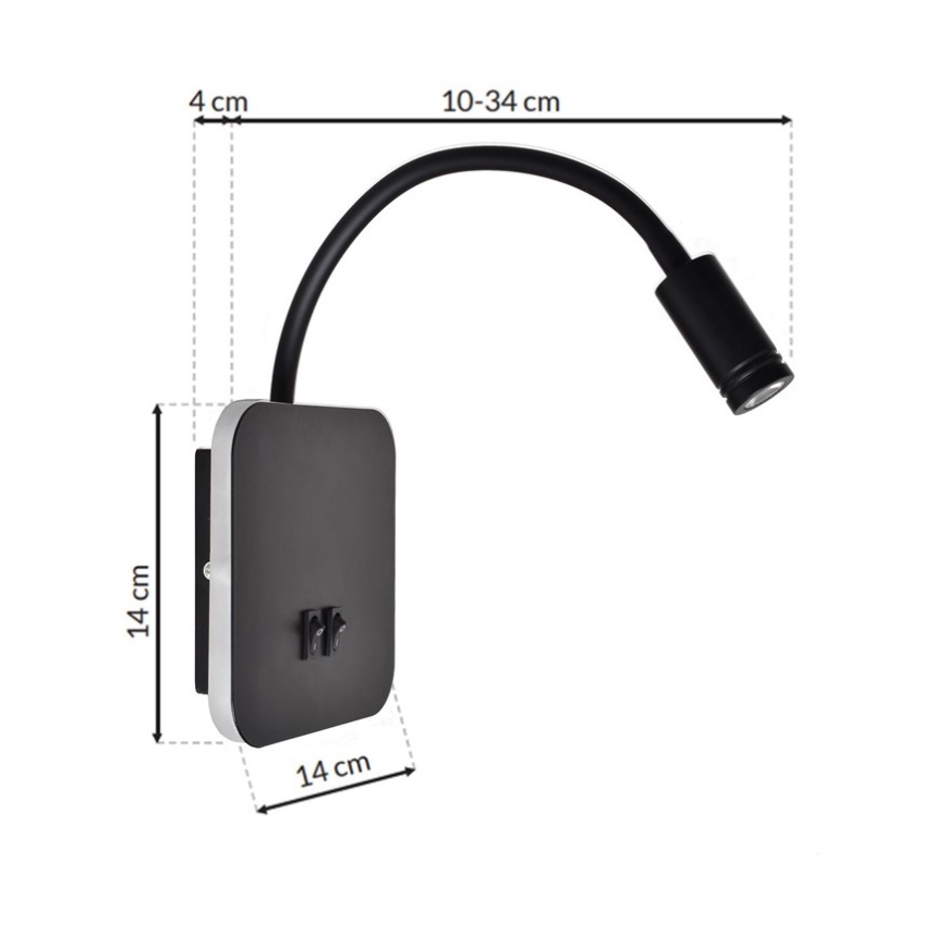 LED Гъвкав wall малко лампа BASE 1xLED/8W+1xLED/2W/230V черен/сребрист