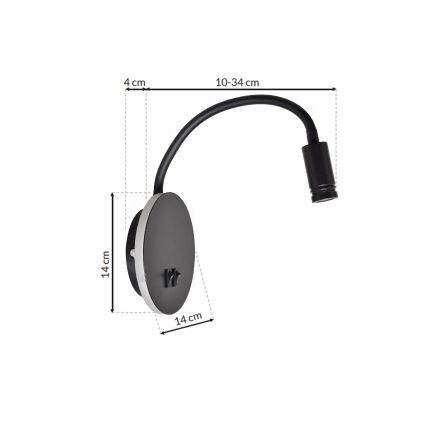 LED Гъвкав wall малко лампа BASE 1xLED/8W+1xLED/2W/230V черен/сребрист