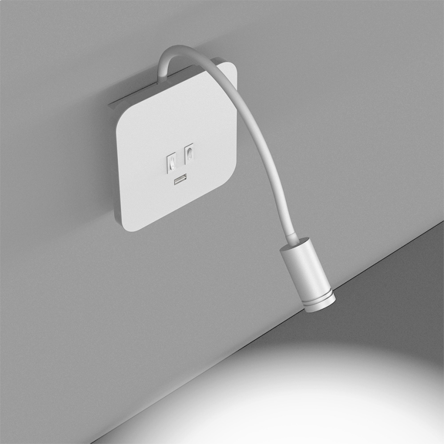 LED Гъвкав wall малко лампа с USB BASE 1xLED/8W + 1xLED/2W/230V бял