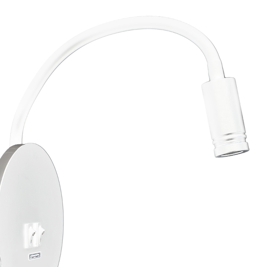 LED Гъвкав wall малко лампа с USB BASE 1xLED/8W+1xLED/2W/230V бял/сребрист
