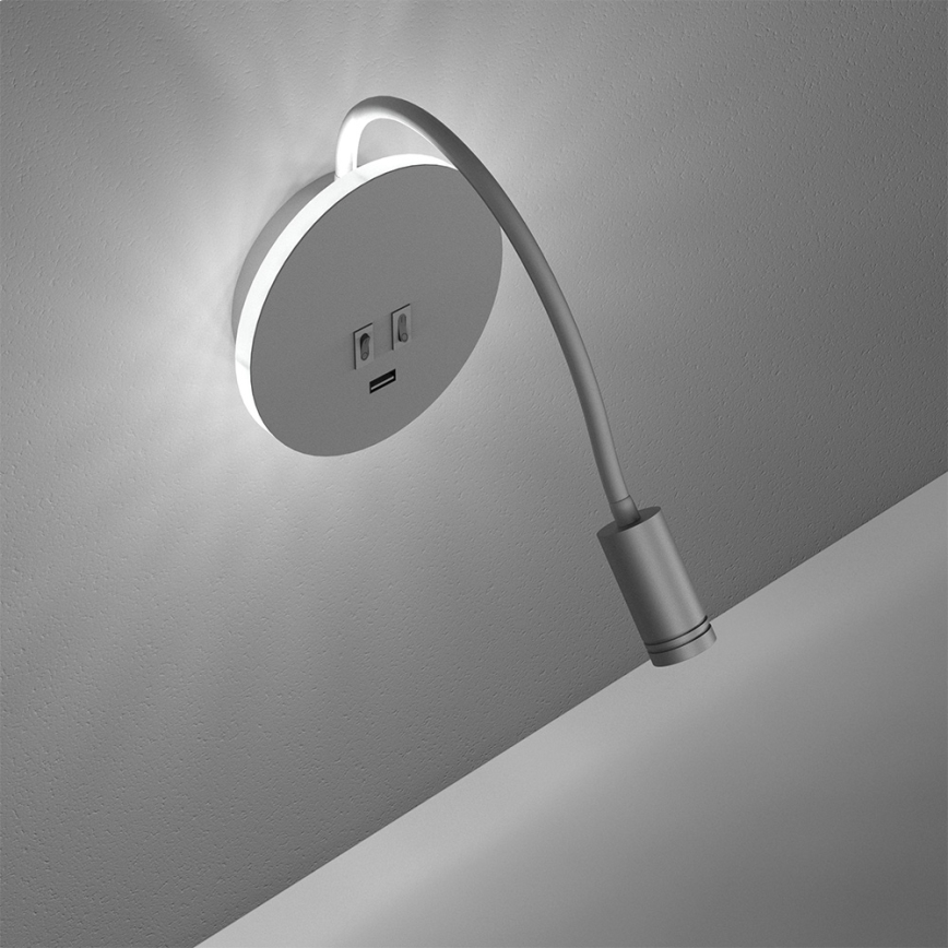 LED Гъвкав wall малко лампа с USB BASE 1xLED/8W+1xLED/2W/230V бял/сребрист