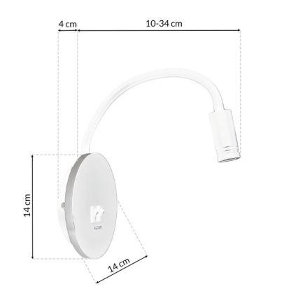 LED Гъвкав wall малко лампа с USB BASE 1xLED/8W+1xLED/2W/230V бял/сребрист
