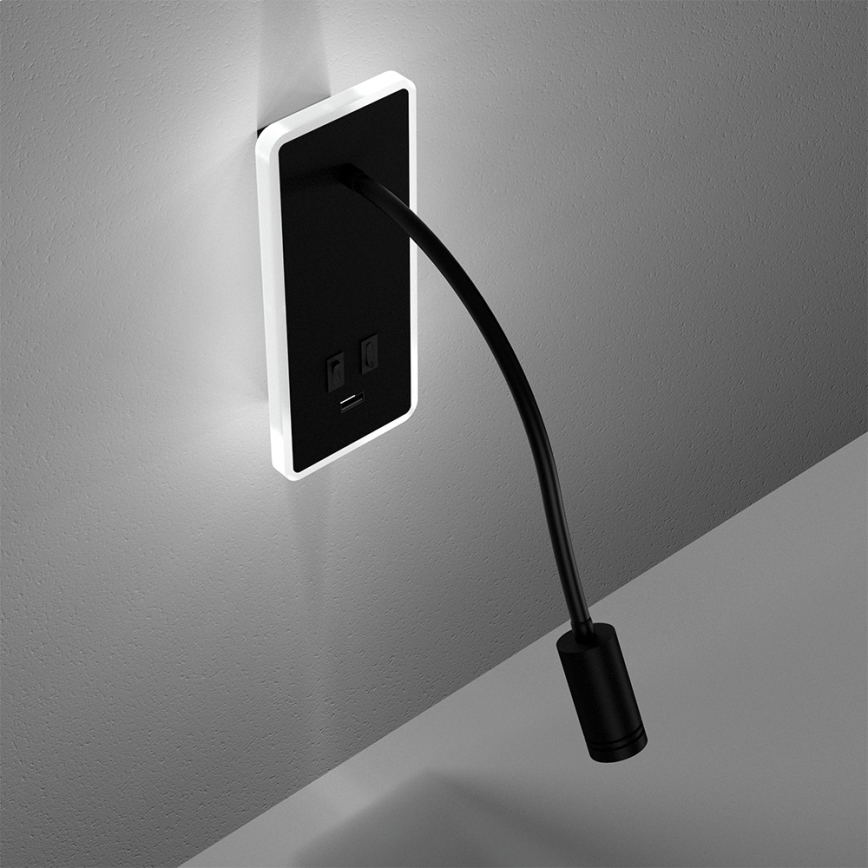 LED Гъвкав wall малко лампа с USB BASE 1xLED/8W+1xLED/2W/230V черен