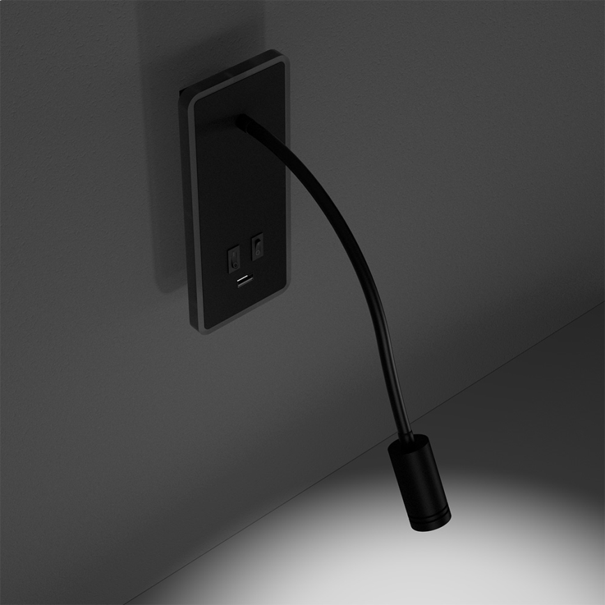 LED Гъвкав wall малко лампа с USB BASE 1xLED/8W+1xLED/2W/230V черен