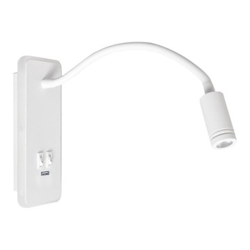 LED Гъвкава настенна лампа с USB BASE LED/8W+LED/2W/230V бяла