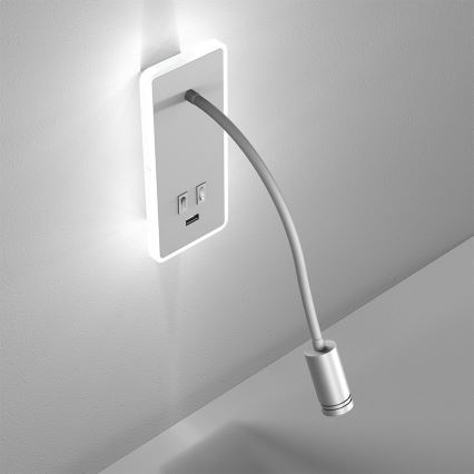 LED Гъвкава настенна лампа с USB BASE LED/8W+LED/2W/230V бяла