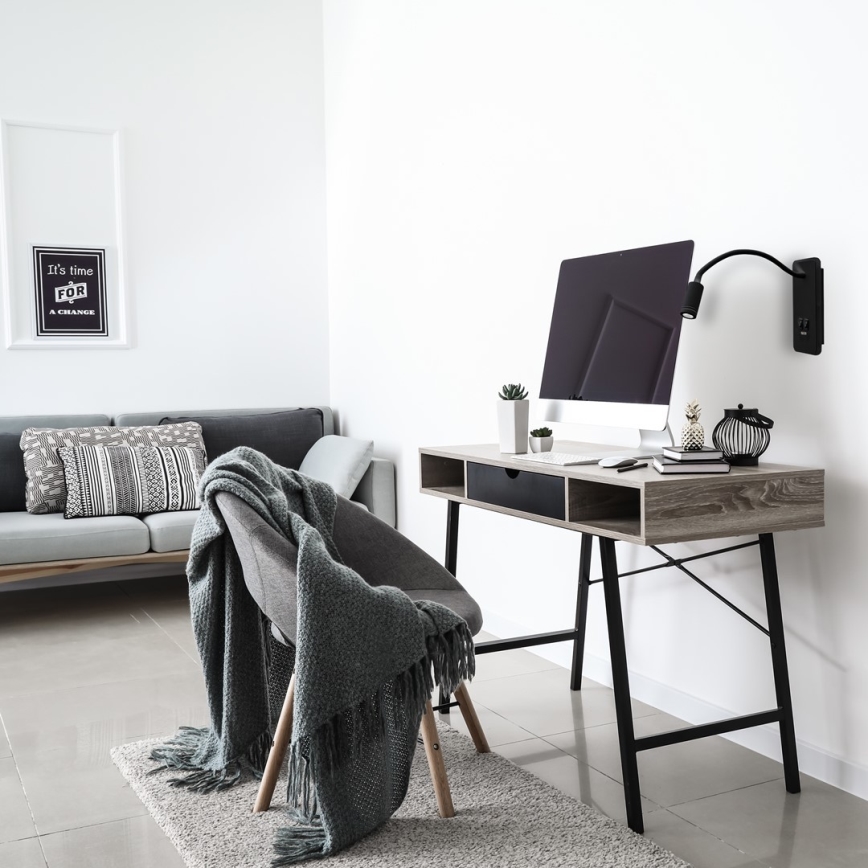 Гъвкава LED стенна лампа с USB BASE 1xLED/8W+1xLED/2W/230V черна